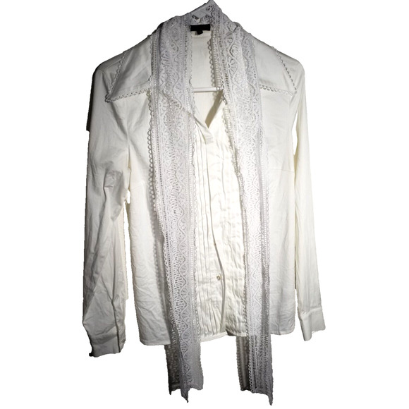 Escada White Lace Button Front Collared Long Sleeve Top Size 38 / 4 - Picture 1 of 8
